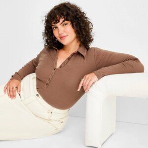 NWT Future Collective Reese Blutstein Mocha Henley Bodysuit Minimalist Academia